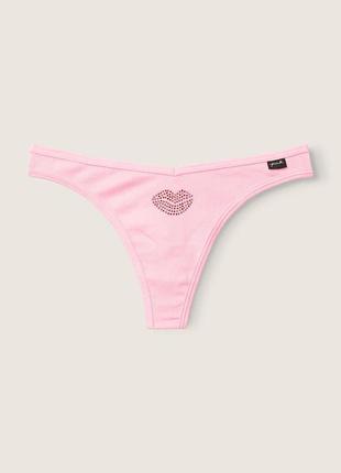 Трусики victoria's secret pink стринги розовые (м) / cotton thong