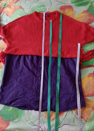 2 в 1 свитер/светер+рубашка/рубаха платье/рубашка стильно  вязаний+хлопок3 фото