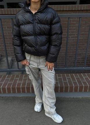 Куртка пуховик зима дута без капюшону чорна