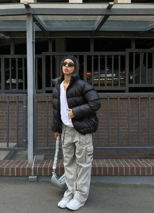 Куртка пуховик зима дута без капюшону чорна