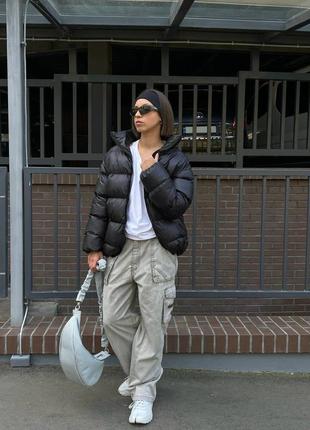 Куртка пуховик зима дута без капюшону чорна