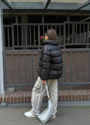 Куртка пуховик зима дута без капюшону чорна