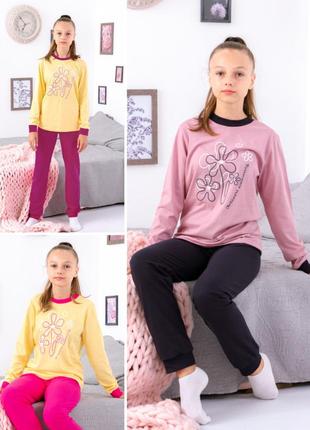 Легкая пижама хлопковая подростковая, костюм для сна и дома для девочек подростков с манжетами
