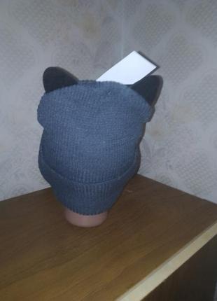 Тепла демісезонна шапочка з вушками та котячою мордочкою 🐱 розпродаж!2 фото