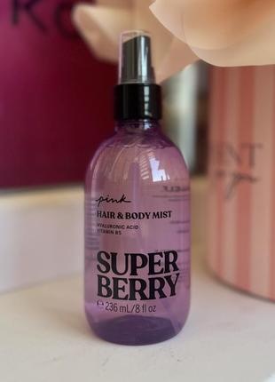 Спрей для тела и волос без спирта victoria’s secret pink super berry оригинал