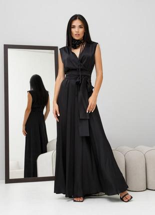 Платье макси женское длинное, в пол, на запах, вечернее, коктейльное, нарядное, темное, черное3 фото