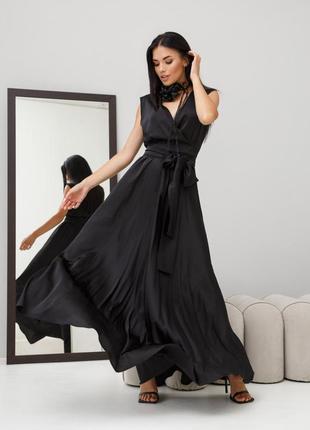 Платье макси женское длинное, в пол, на запах, вечернее, коктейльное, нарядное, темное, черное2 фото