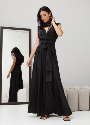 Платье макси женское длинное, в пол, на запах, вечернее, коктейльное, нарядное, темное, черное5 фото