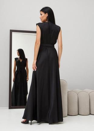 Платье макси женское длинное, в пол, на запах, вечернее, коктейльное, нарядное, темное, черное4 фото