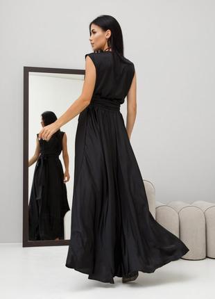 Платье макси женское длинное, в пол, на запах, вечернее, коктейльное, нарядное, темное, черное9 фото