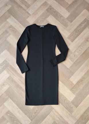Zara черное приталенное платье с длинными рукавами, французская длина1 фото