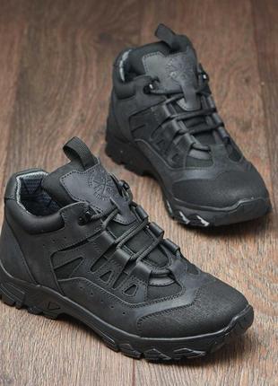 Тактичні зимові кросівки чорні із натуральної шкіри та кордури, військове взуття 37-46, тактические зимние кроссовки