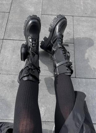 Ботинки осенние прада prada boots zip pocket black high