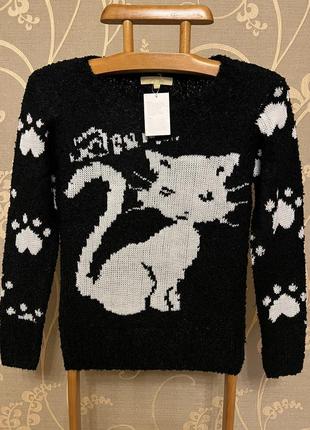 Очень красивый и стильный брендовый вязаный свитер с котом 22.1 фото