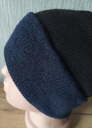 Распродажа повседневная мужская вязаная шапка шапочка двойной средней плотности, черная с синим отворотом, небольшой размер, сможешь быть на подростка1 фото
