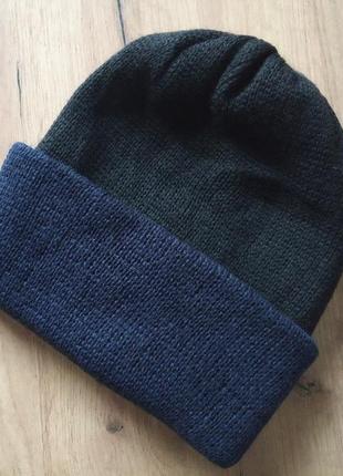 Распродажа повседневная мужская вязаная шапка шапочка двойной средней плотности, черная с синим отворотом, небольшой размер, сможешь быть на подростка2 фото