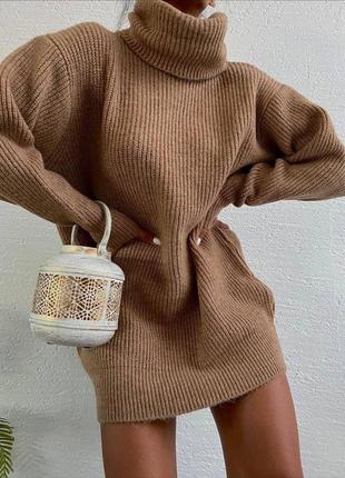 Теплые объемные удлиненные свитерики с горлом свитер туника 🤎1 фото