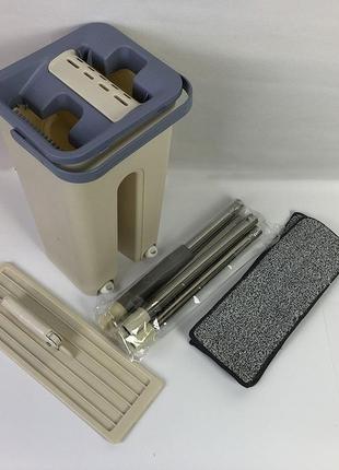 Швабра - ледар з відром і автоматичним віджимом 2 в 1 hand free cleaning mop 5 л. колір: білий