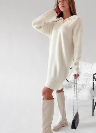 Трендовое платье туника на молнии замочке с воротничком свободного прямого кроя вязка оверсайз кофта7 фото