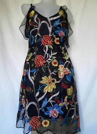Женское летнее платье, сарафан, вышивка, сетка.2 фото