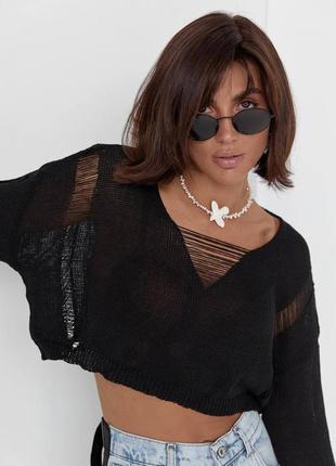 Женский модный свитер-рванка, рваная кофта xs, s, m, топ1 фото