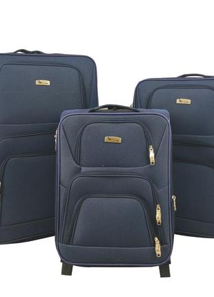 Набір дорожніх тканинних валіз на колесах airline 17dl08 синій1 фото