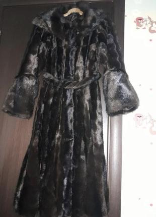 Шуба жіноча зимова з штучного хутра під коричневу норку з поясом і капюшоном made in ukraine 🇺🇦, s,m.l (44/46)1 фото