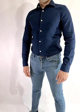 Рубашка мужская zara классическая темно синяя размер s4 фото