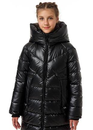 Пуховик зимовий на екопусі для дівчинки підлітковий дитячий зимова куртка meghan чорний tiaren зима4 фото