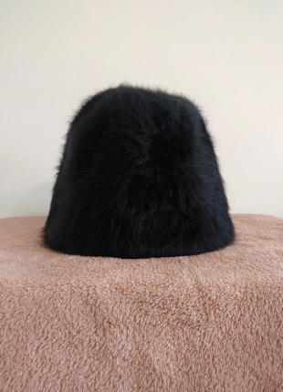 Тепла панама кролячий пух чорна шляпа шерсть тренд шляпка панамка демісизон шапка4 фото