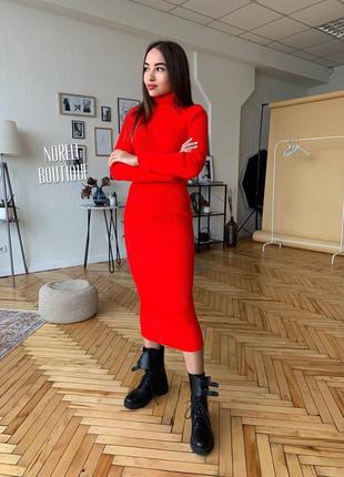 Тепла жіноча базова сукня "ірис" на кожен день (onesize 42-48), червона1 фото