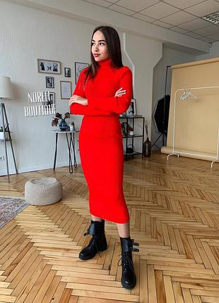 Тепла жіноча базова сукня "ірис" на кожен день (onesize 42-48), червона