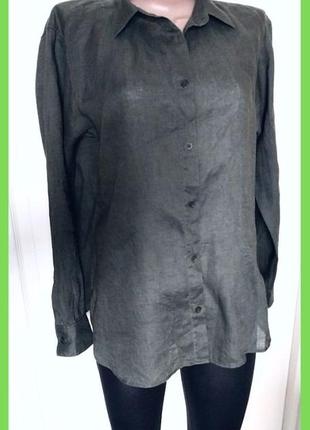 Женская рубашка тонкий лен 100% темный хаки р.l,m uniqlo4 фото