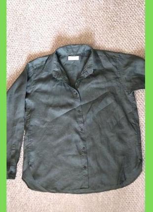 Жіноча сорочка тонкий льон 100% темний хакі р.l,m uniqlo5 фото