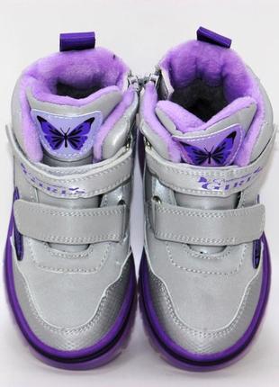Детские серые зимние ботинки на липучке для девочки2 фото