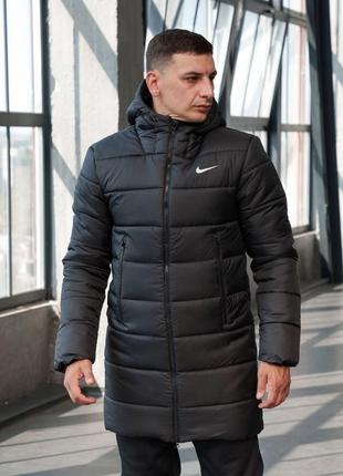 Зимняя удлиненная куртка пальто спортивная качественная в стиле найк nike до -253 фото