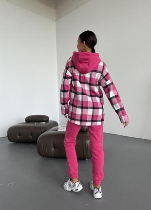 Спортивный костюм малина с имитацией рубашки "клеточка" s-xl4 фото