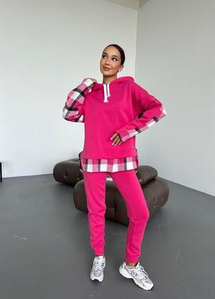 Спортивный костюм малина с имитацией рубашки "клеточка" s-xl3 фото