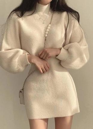 Женственный комплект платье из ангоры свитер с горлом рукавами свободного кроя по фигуре модный трендовый теплый2 фото