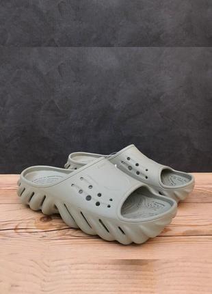 Крокс шльопанці слайди сірі crocs echo slide elephant grey