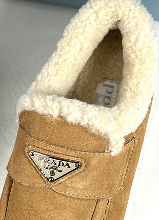 Лоферы туфли женские натуральные рыжие замша мех зимние брендовые в стиле prada