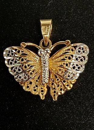 Золотой кулон бабочка с вставками из белого золота