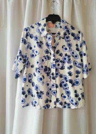 Рубашка блуза літня сорочка квітковий принт з натуральної тканини бавовна штапель яскраві квіти на б1 фото