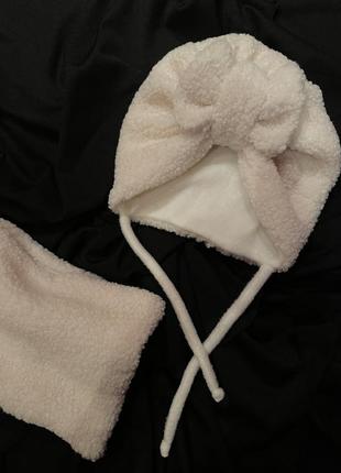 Комплект тюрбан чалма шапочка на завязках и хомут барашек на флисе1 фото