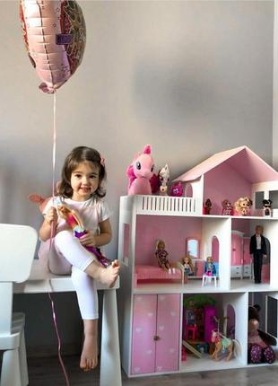 Кукольный дом розовый 3 этажа barbiesize домик кукольный мдф для кукол барби лол