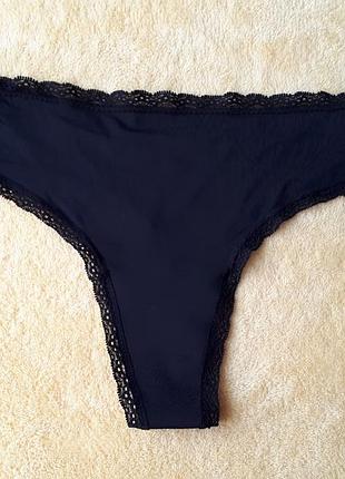 Новые черные большие трусики танга стринги микрофибра с кружевом кружево marks spencer хл-ххл/14-16/42-44/50-52