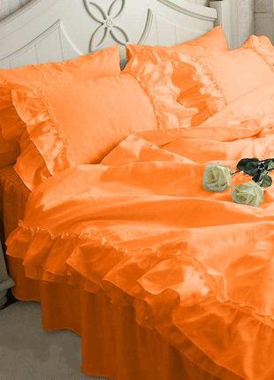 Постельное белье с двойной рюшей сатин премиум оранжевый (модель 2)1 фото