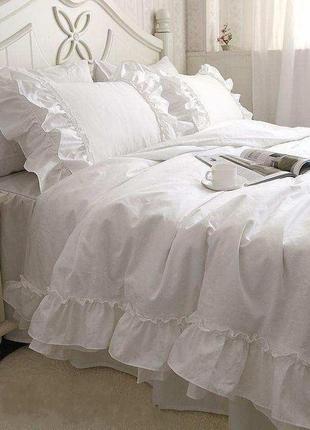 Комплект постельного белья с двойной рюшей сатин премиум белый (модель 2)
