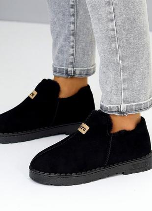 Sale стильные черные женские угги автоледи зимние теплые на меху эко-замша зима