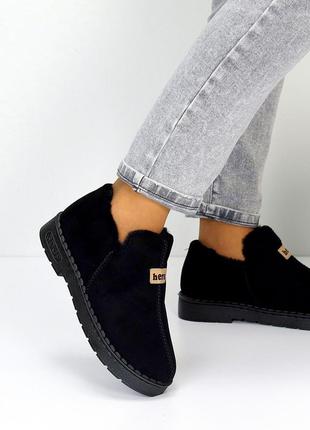 Sale стильные черные женские угги автоледи зимние теплые на меху эко-замша зима